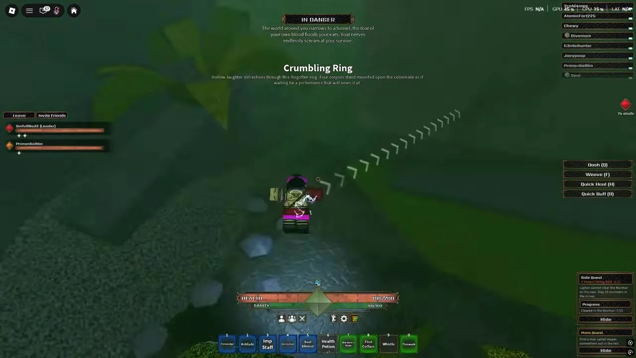 The Crumbling Ring zone banner appearing above stone labyrinth walls and an open pathway.