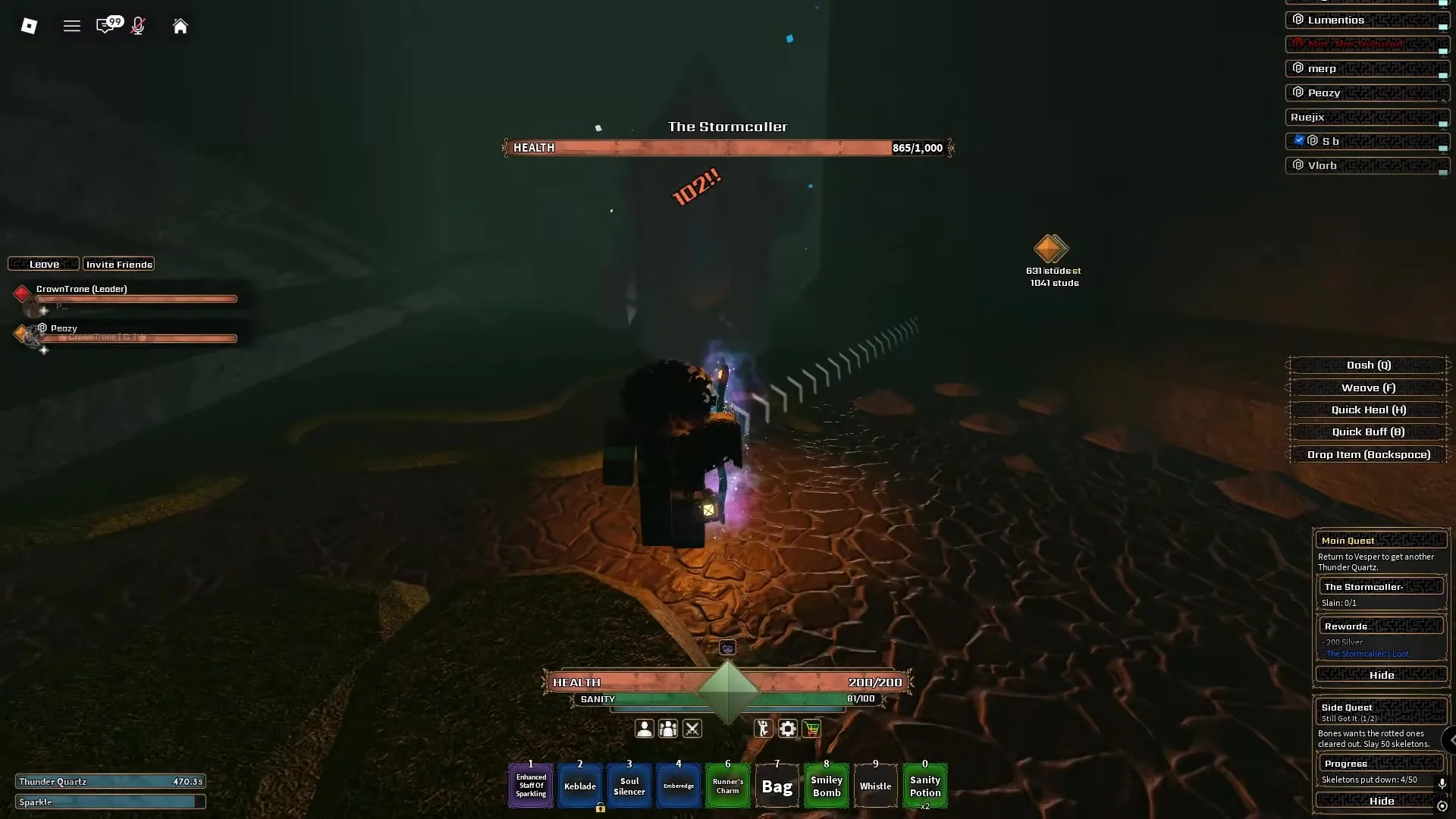 Main quest HUD during the Stormcaller fight displaying instructions to return to Vesper while the boss is active.