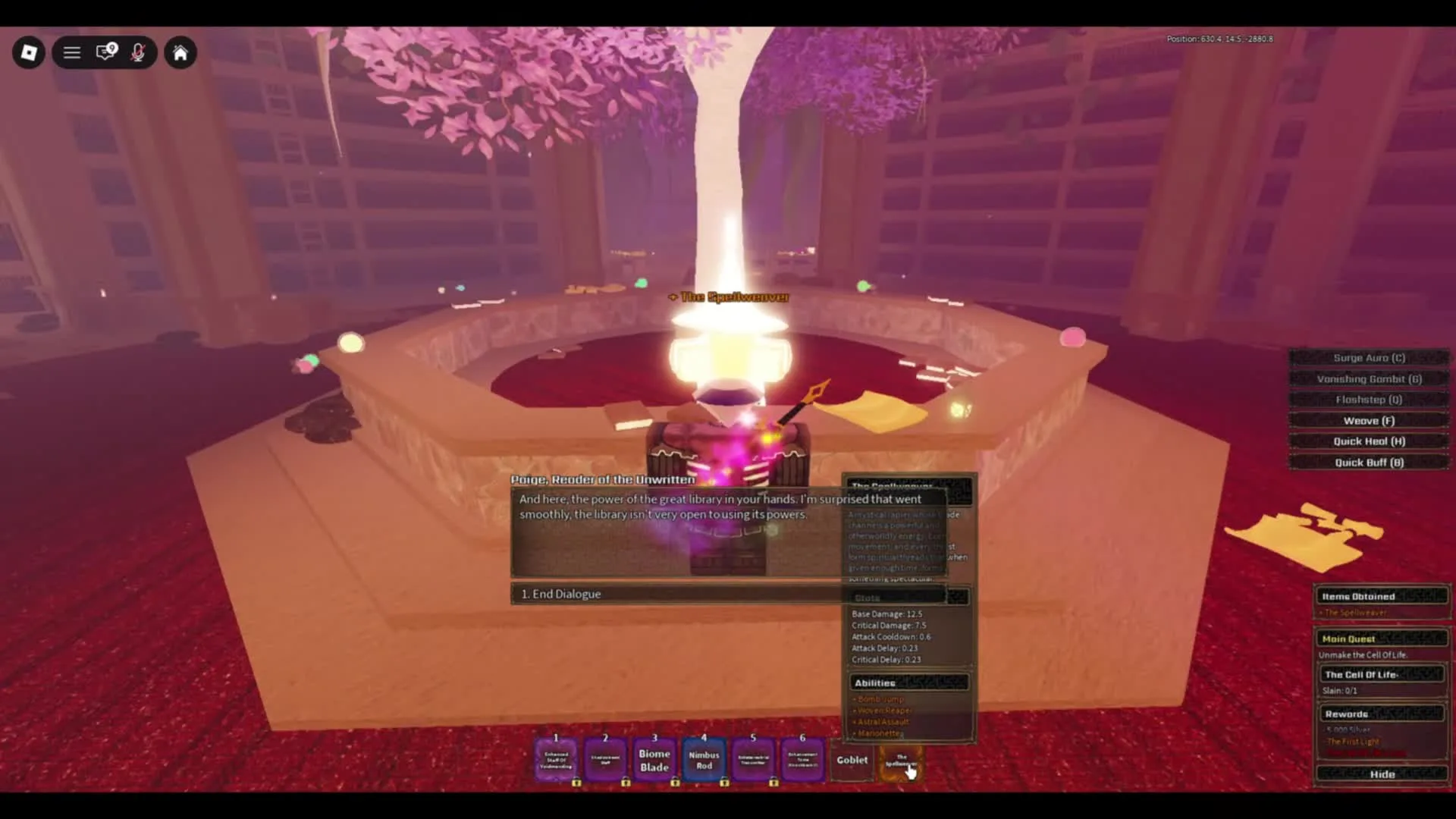 The Veil game screen displaying +The Spellweaver banner and Items Obtained notification