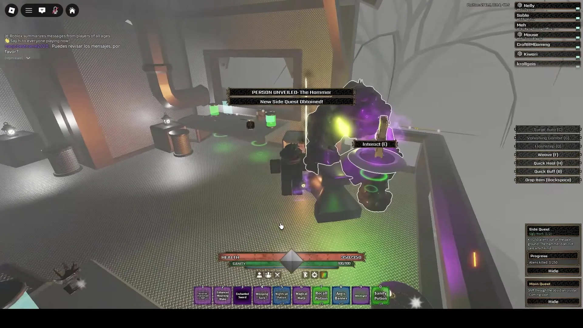 Game HUD showing Ugly Work quest objective tracking alien defeats in The Pale.